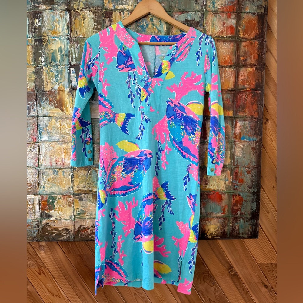Lilly Pulitzer Turquoise Floral-Print V-Neck Midi Dress